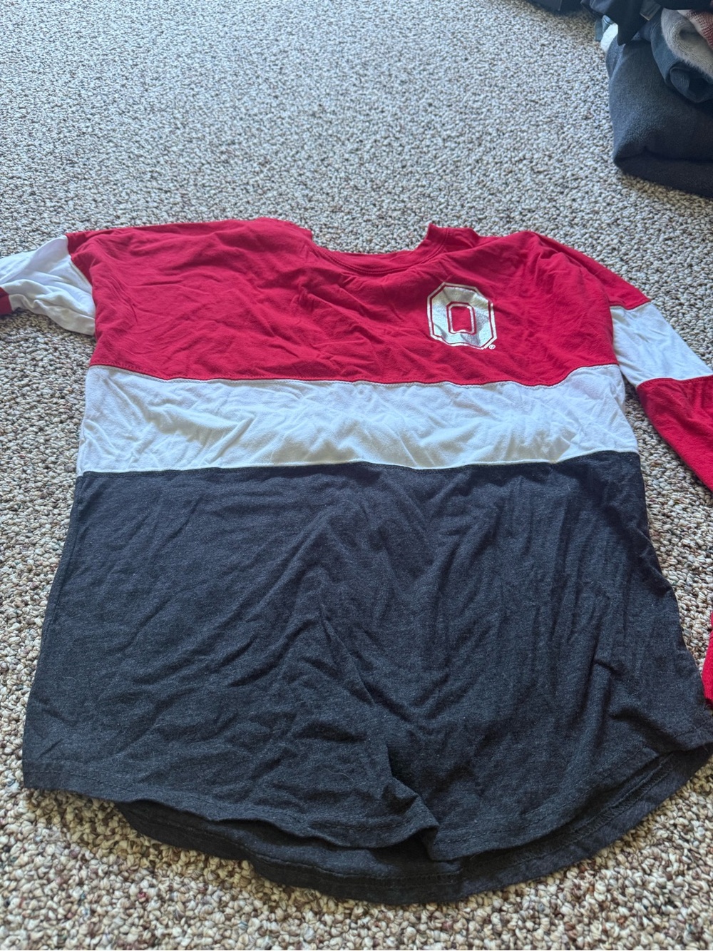 Red White and Black Colorblock Long Sleeve Shirt Ohio State